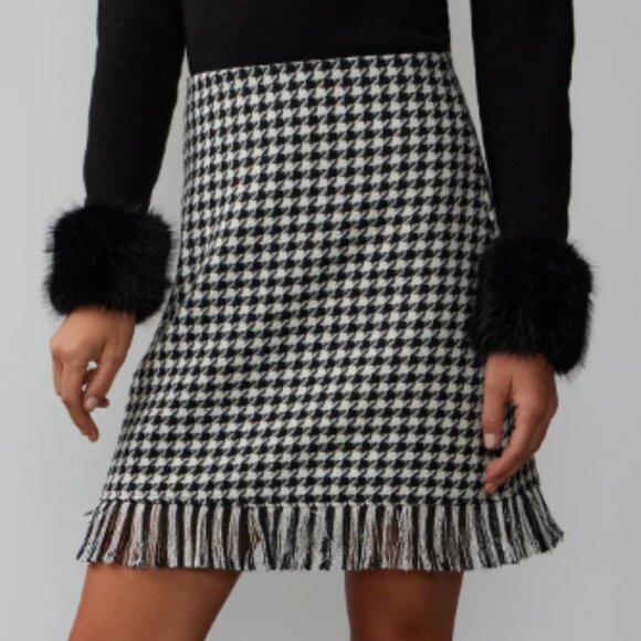 NWT Fringe Hem Houndstooth Tweed Mini Skirt NY&Co - Picture 1 of 6